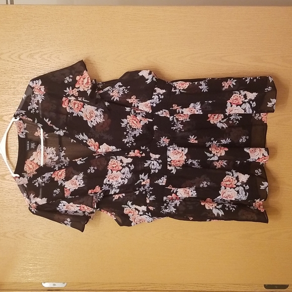torrid Tops Torrid Size 3 Black Floral Smock Waist Sheer Top Poshmark